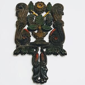 Vintage 1950 J.Z.H Cast Iron Footed Trivet With Painted Grapes & Vines